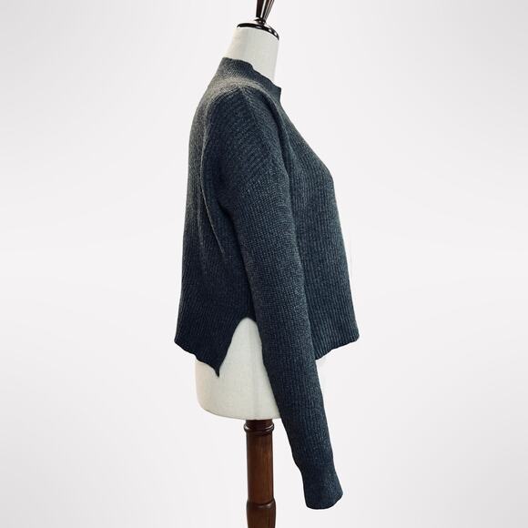 Y2K Cropped Mock Turtleneck Heather Gray Ribbed Sweater Women’s S Winter - Picture 4 of 10